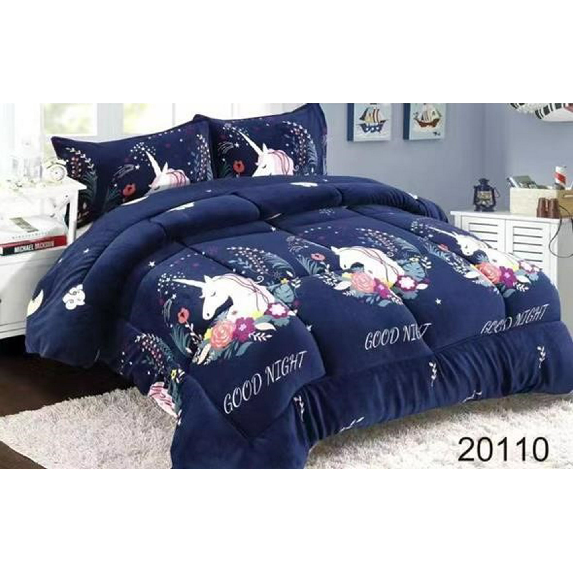 Aladdins Shop - Cobertor De Invierno De Plush Y Chiporro 1,5 Plaza Azul Unicornio