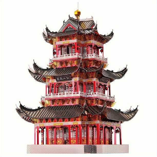 Piececool 3D Metal Puzzle For Adults, Juyuan Tower Metal Model Kits, Chinese Ancient Architecture Building Puzzles, Brain Teaser DIY Craft Toys Gifts - 303 Pcs