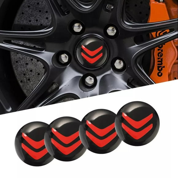 Set X4 Tapa centro de Llantas de autos universal Citroen negro con Rojo 60MM