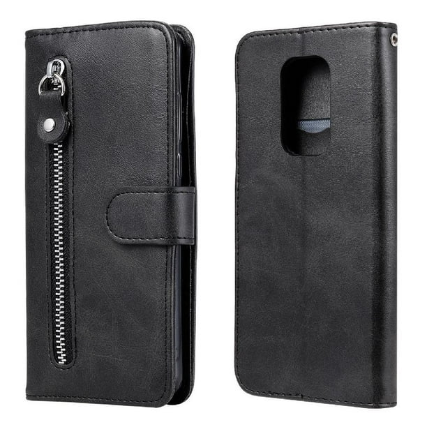 Funda con Cremallera para Motorola MOTO E7 Plus, Carcasa Cartera de Cuero PU con Soporte y Tarjetero