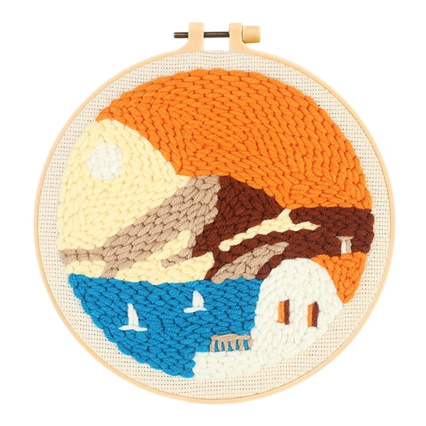 Kits de aguja de punzón para adultos principiantes, bricolaje, estilo hawaiano, juego de bordado de aro de 8 pulgadas, herramienta de aguja de punzón para manualidades artísticas, ideal para todas las
