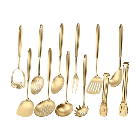 Set 12 utensilios de cocina metálicos dorado