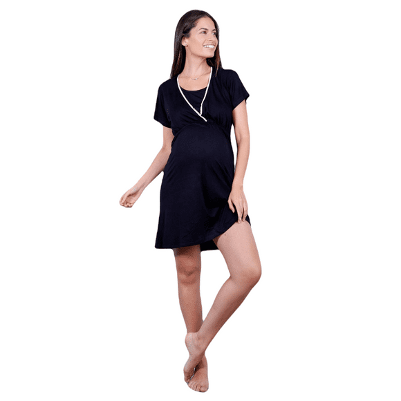 Camisa dormir Maternal Lactancia Margarita Negro XL