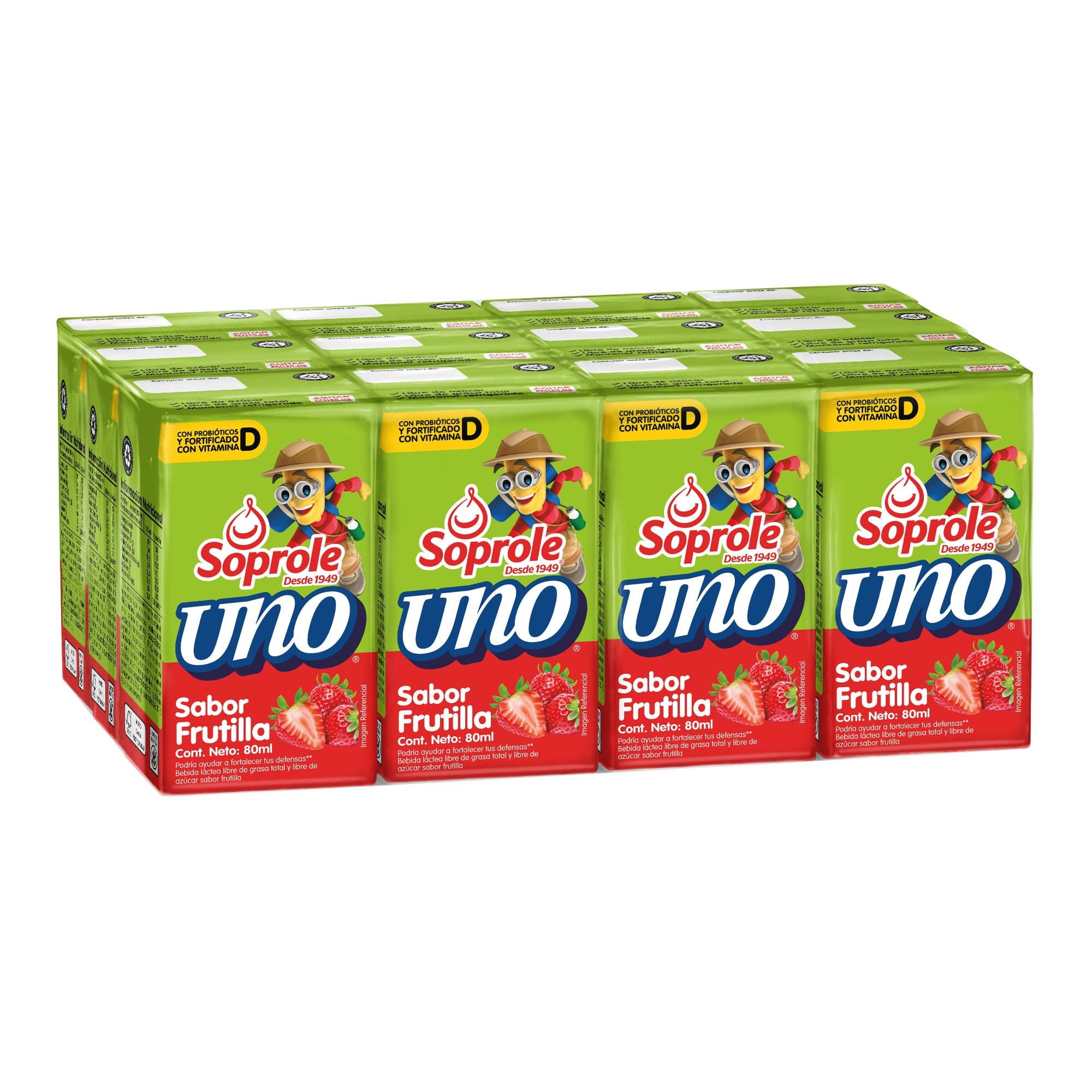 Bebida Láctea Probiótico Uno Sabor Frutilla Pack 12 Caja 80 ml Soprole