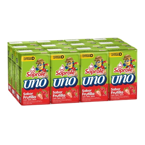 Bebida Láctea Probiótico UNO Sabor Frutilla Pack 12 Caja, 80 ml