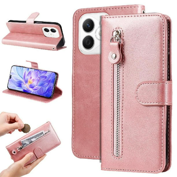 Funda con Cremallera para Honor X60i, Carcasa Cartera de Cuero PU con Soporte y Tarjetero