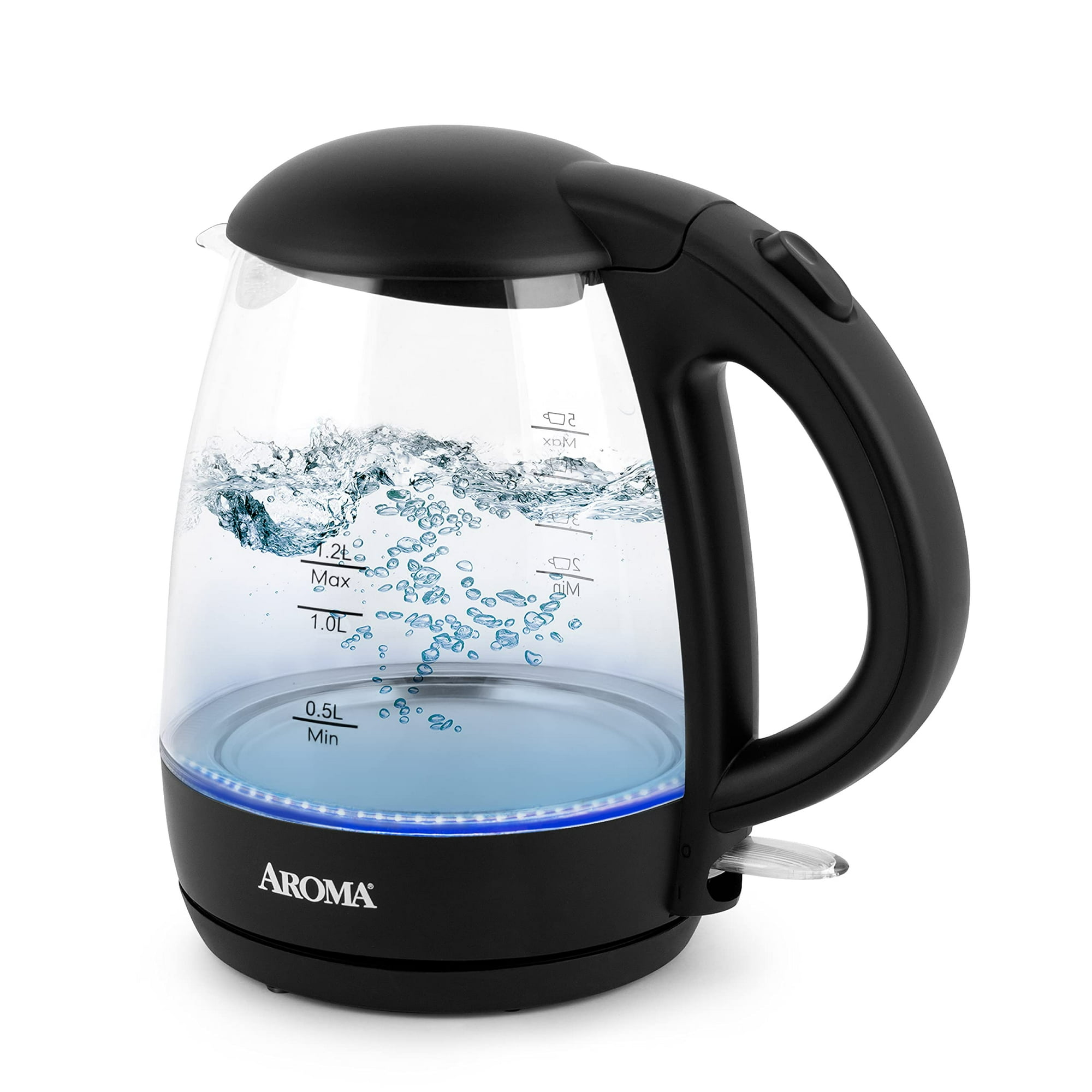 Hervidor Eléctrico Aroma Awk-151b De Vidrio Negro, 1,2 L, 5 Tazas