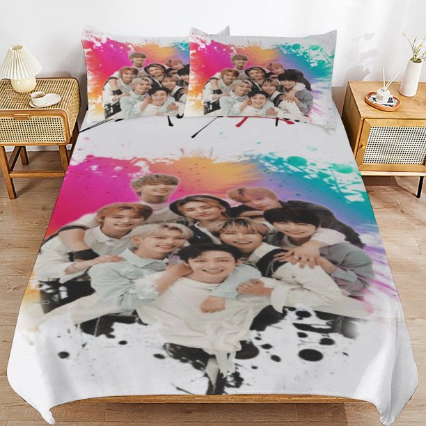 Stray Kids Bedding Set Duvet Cover Comfortable and Lightweight Cartoon Bedding 3 Piece Bed Set