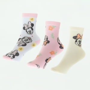 Tripack Calcetines Niña Rosado Flores Minnie Disney