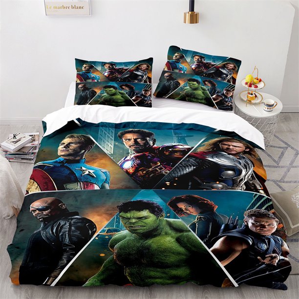 Cartoon Marvels Bedding Sets,Anime Avengers Hulk Iron Man Duvet Cover Set, Children Bed Linened Twin Size Bed Sheets