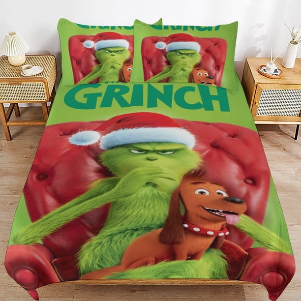 Grinch Bedding Set Duvet Cover Comfortable and Lightweight Cartoon Bedding 3 Piece Bed Set Twin(1 Duvet Cover and 2 Pillowcase) hn559
