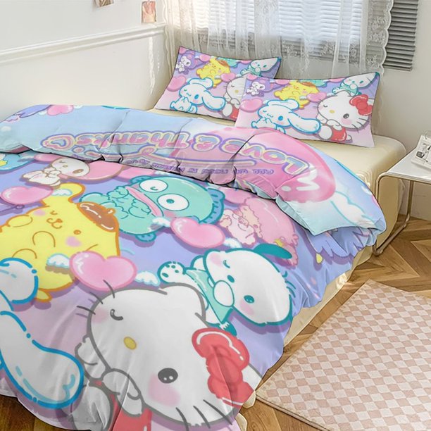 Cute Hello Kitty Bedding Sets for Girl Women Twin Size Comforter Set