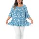 thumbnail image 1 of Agnes Orinda Blusa de Verano para Mujer Talla Grande con Volantes Florales en el Dobladillo, Cuello Redondo, Hombros Descubiertos, Manga Corta, Camiseta 2X Azul, 1 of 6