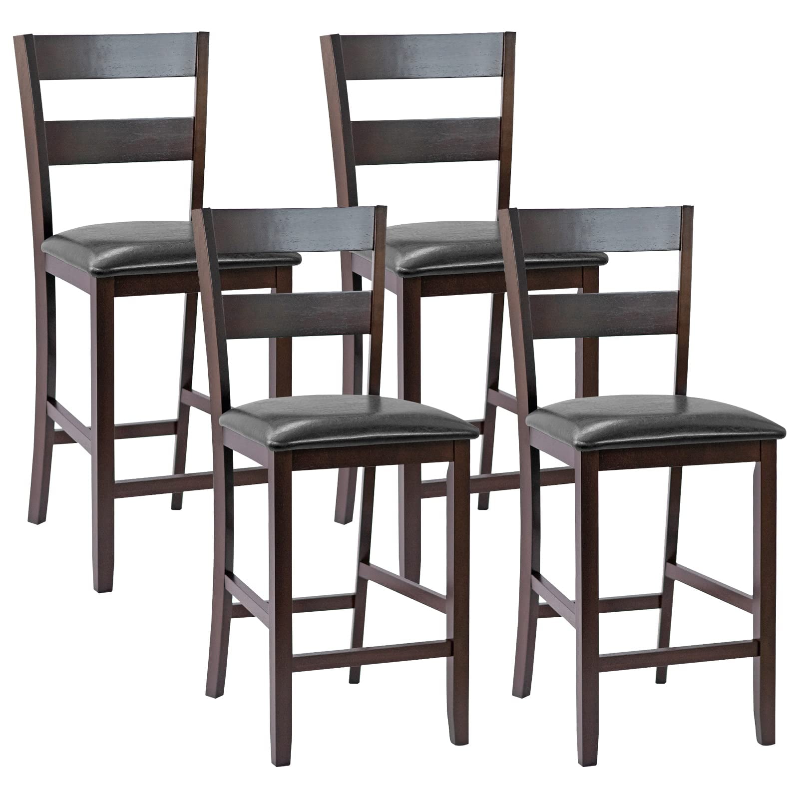 Juego De 4 Taburetes De Bar Costway, Altura De Mostrador De 64 Cm Con Asiento Acolchado