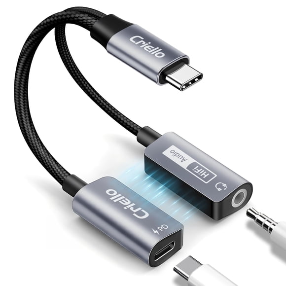 Adaptador USB-C Criello 3.5mm de Audio y Cargador PD 60W