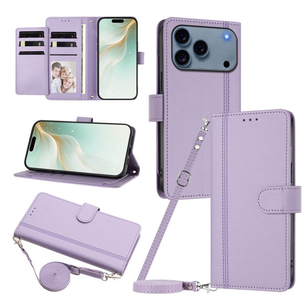Funda Cartera de Cuero Sintético para iPhone 18 Pro, Morado Claro