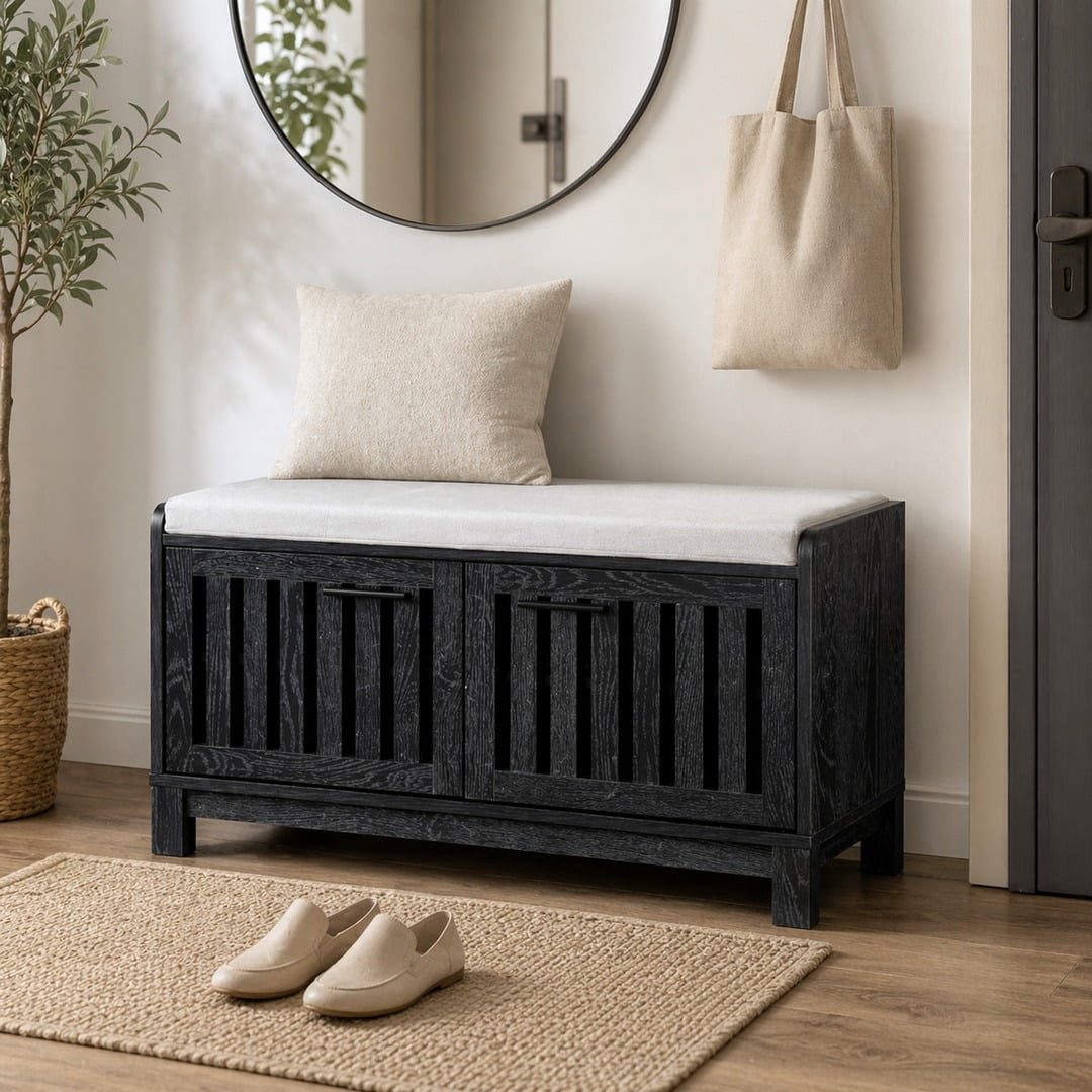 Space Home - Mueble Zapatero Gris Para Sentarse Y Organizar Calzado