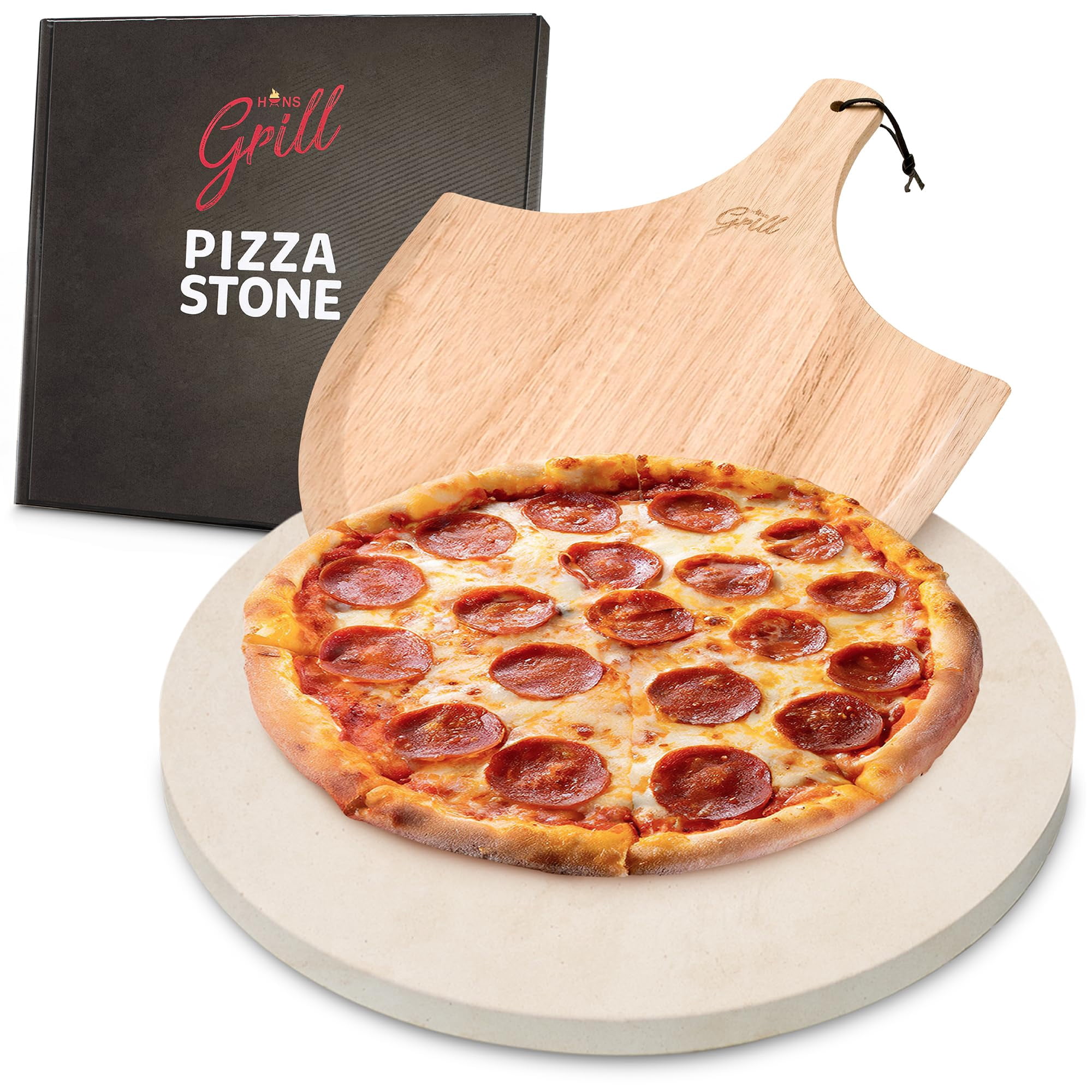 Pizza Stone Hans Grill Circular De 38 Cm Con Cáscara De Madera