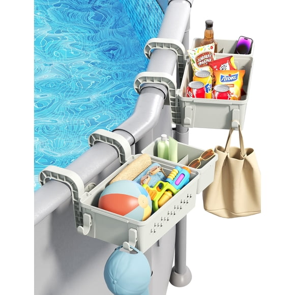 Cesta de almacenamiento para piscina POOLHACKER 2026, paquete de 2 con portavasos