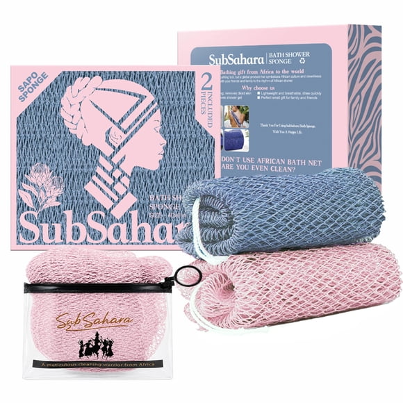 Esponja de Red Africana SubSahara, Pack de 2, Esponja Exfoliante de Baño de 45 Pulgadas