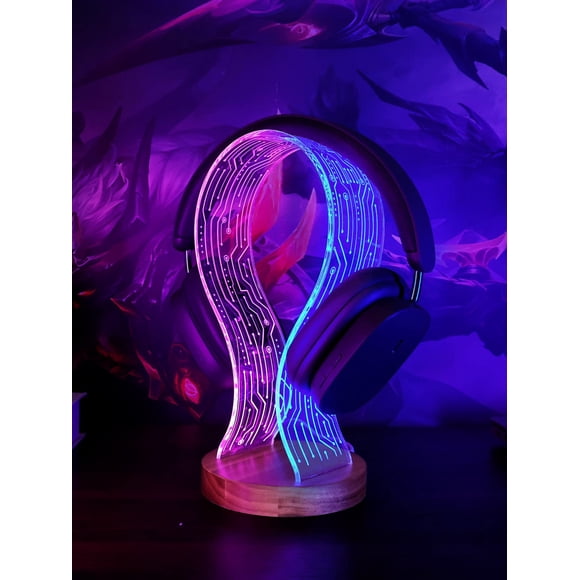 Soporte para auriculares YuanDian de madera de nogal con luz nocturna LED
