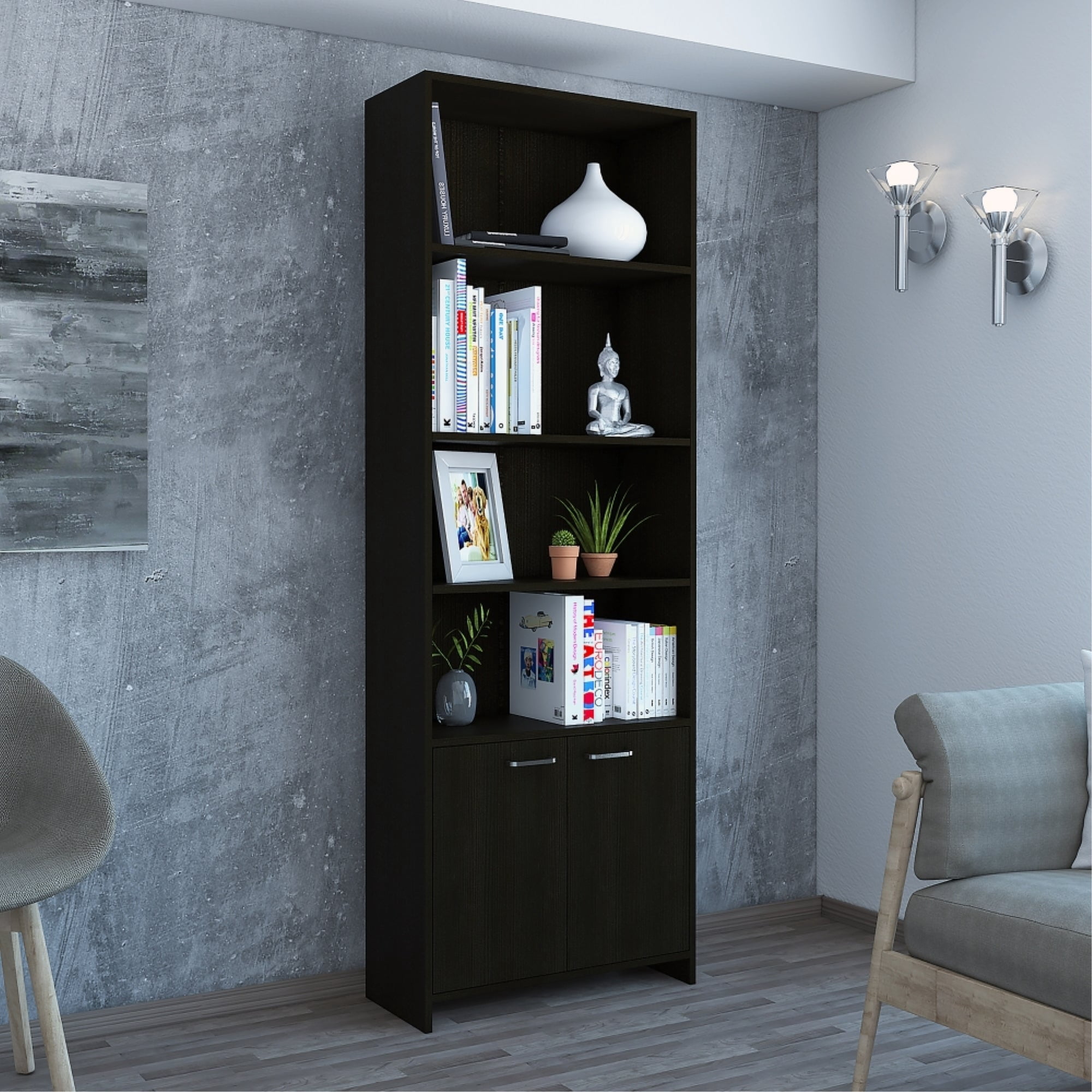 Tuhome - Biblioteca Lisa 180x63x26 Cm 2 Con Puertas Wengue