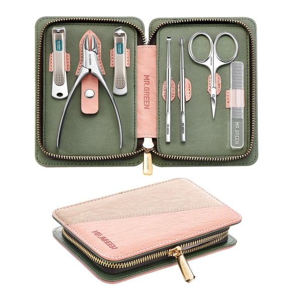 Set de manicura MR.GREEN de acero inoxidable de 7 piezas con funda de viaje