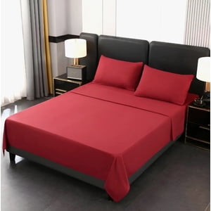 Riqui - Juego De Sábana Poli Algodón Burdeo