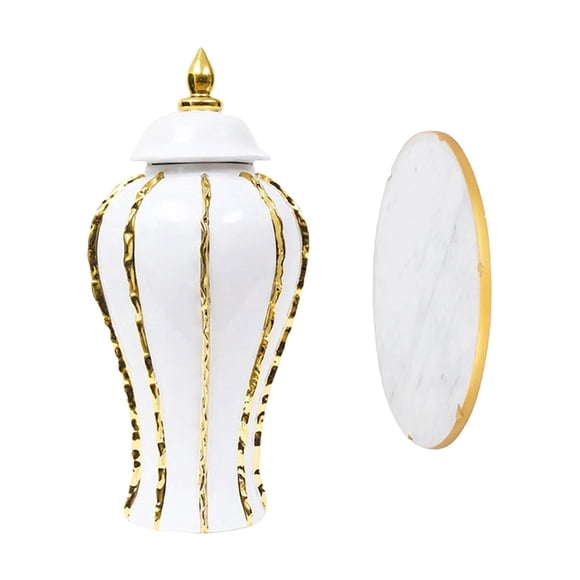 Florero De Cerámica Arreglo Floral Coleccionable Escritorio Porcelana Ginger Jar XS Gold