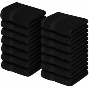 Aura Zeus - Juego De 12 Toallas Faciales 32X32Cm Algodon 500G Baño Az Negro