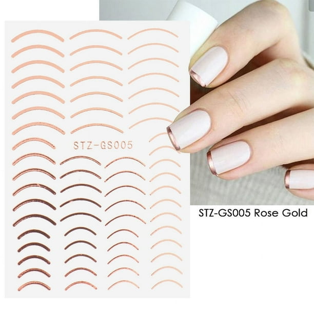 3D Simple Lines Nail Stickers Rose Gold Metal Stripe Letters Decals Curve Gel Nails Art Sliders Polish Manicure Decor
