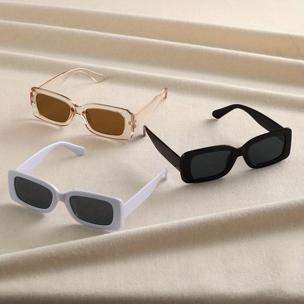 3pairs Y2K Rectangle Fashion Sunglasses For Women Men Hiphop Anti Glare Glasses For Travel Beach Party Club, UV400