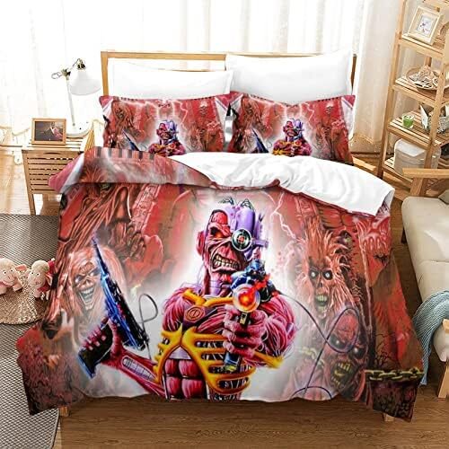 Iron Maiden Bedding Duvet Cover Set Soft Microfiber Bedding Set Boys Kids3-Piece Bedding Set (1 Duvet Cover + 2 Pillow Shams)