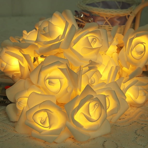 1pc, Rose Flower String Lights 20LEDs Battery Operated Artificial Bouquet Wedding Christmas Valentine Decoration Garland