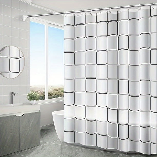 Upgrade Your Bathroom Decor with our Checkered PEVA Shower Curtain - Waterproof, Mildew-Proof, and Comes with 12 Hooks for Easy Installation!