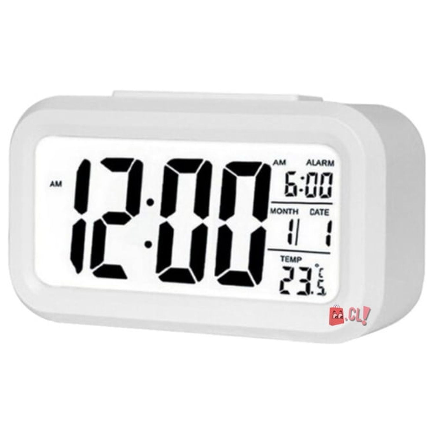 Tecnolab - Reloj Despertador Pantalla Lcd Fecha Y Calendario Blanco - Ps
