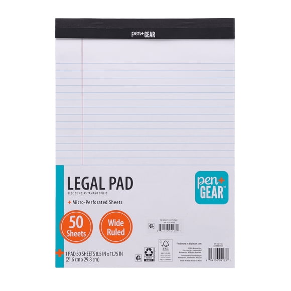 Bloc de notas Pen Gear 8.5x11.75 rayado ancho 50 hojas blanco