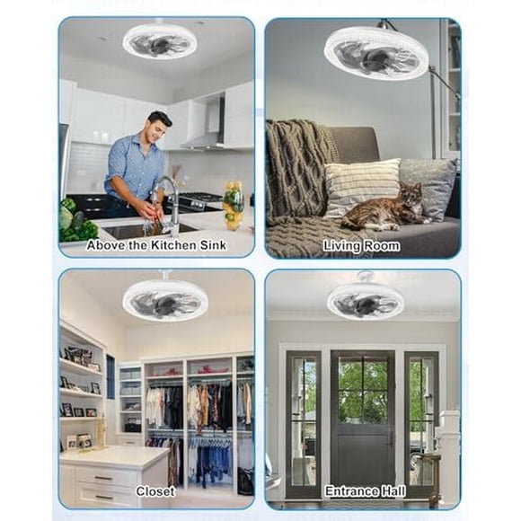 Ventilador de Techo LITTARBY con Luz LED de 800 lm, Control Remoto y Base E26, Blanco