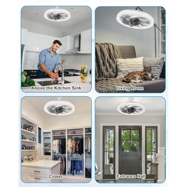 Ventilador de Techo LITTARBY con Luz LED de 800 lm, Control Remoto y Base E26, Blanco