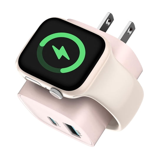 Tessan - Bloques De Carga Para Apple Watch, Cargador 3 En 1 Pd 20w Usb‑c Con Carga Inalámbrica Integrada Para Reloj, Cargador De Pared De Doble Puerto Compatible Con Iphone, Airpods, Iwatch, Rosa