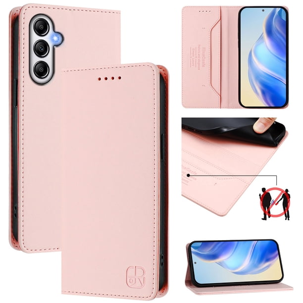 Funda Billetera con Soporte para Samsung Galaxy A35 5G Bloqueo RFID Plegable Rosa