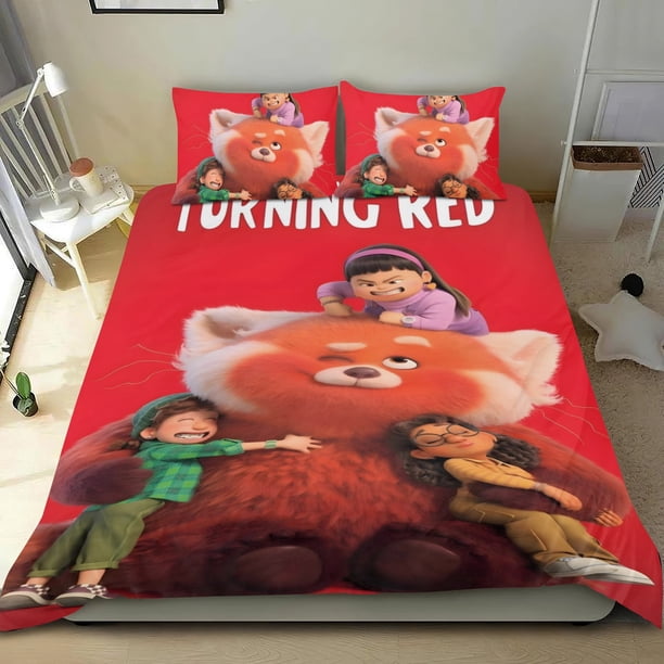 Turning Red Conjunto de sábanas temático, trío de piezas, cómodo y amigable con la piel, diseño único, regalo de decoración para el hogar para familiares, amigos y fans, 90 cm * 190 cm