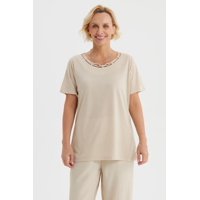 Fashionspark - Polera Mujer Detalle Cuello Beige Claro