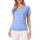 thumbnail image 1 of INSPIRE CHIC Blusas casuales con fruncido y botones decorativos para mujer, cuello en V, mangas cortas, para el regreso a clases, azul claro, talla L, 1 of 6