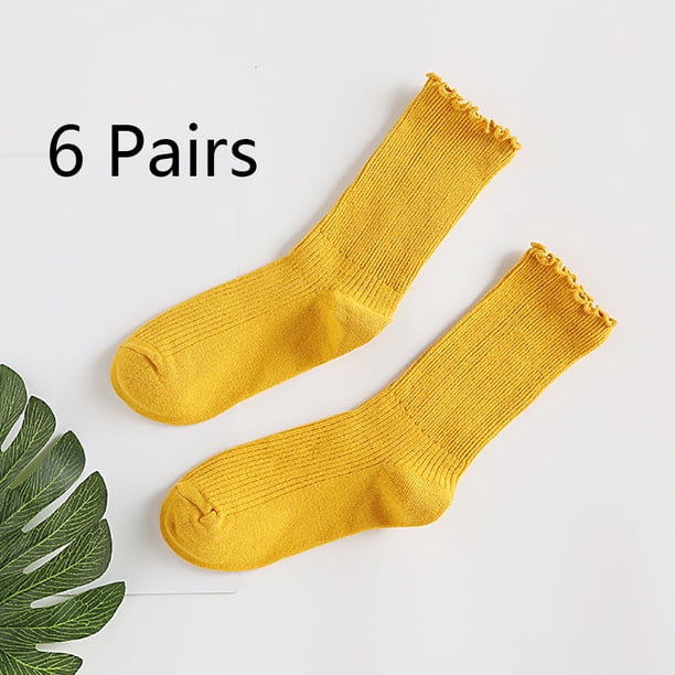 Calcetines de mujer. Calcetines tobilleros informales con puños vueltos y volantes, transpirables, de algodón fresco, con diseño de lechuga y volantes (paquete de 3)