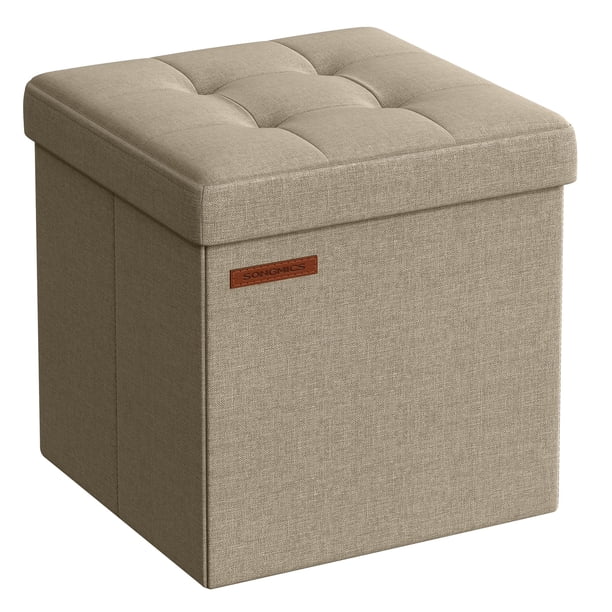 Otomana de almacenamiento SONGMICS con forma de cubo de 30 cm, plegable, color marrón camel
