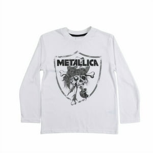 Polera Manga Larga Niño Calavera Blanco Metallica