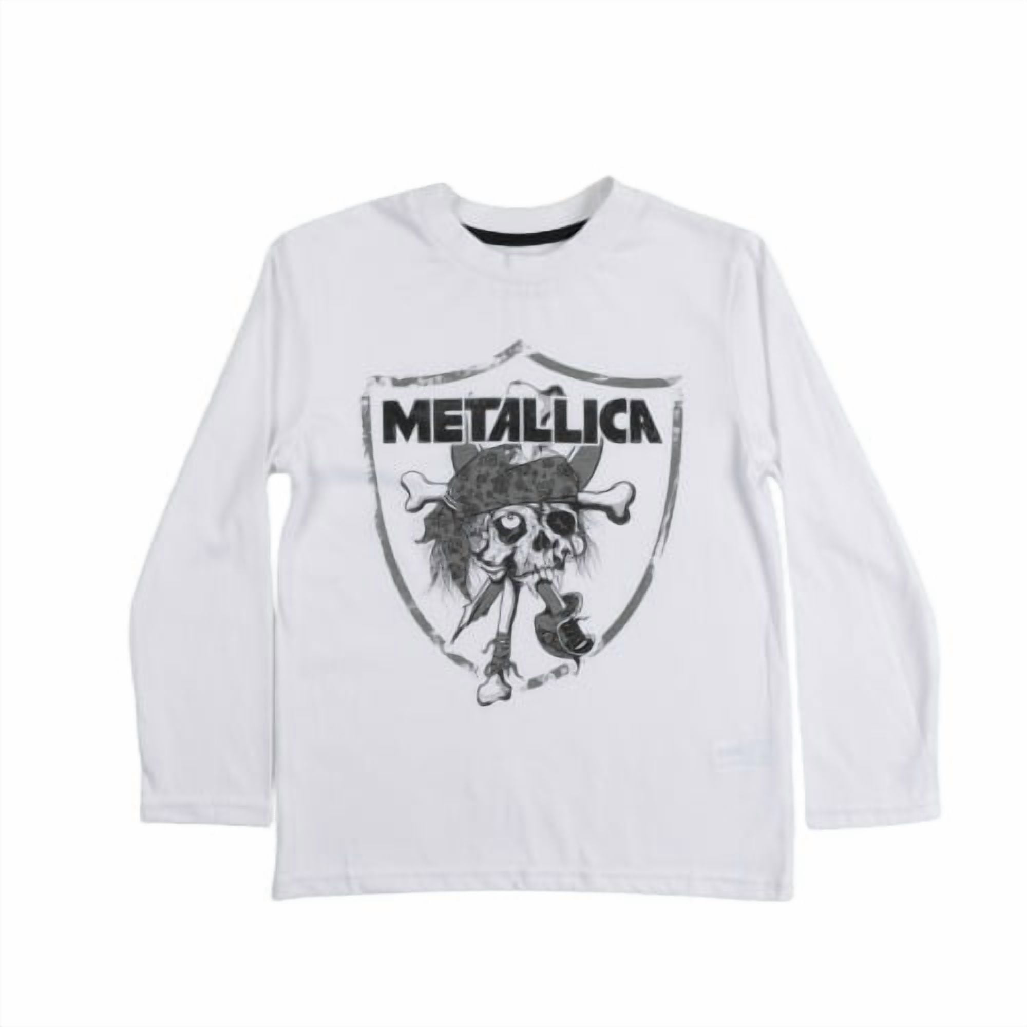 Polera Manga Larga Niño Calavera Blanco Metallica