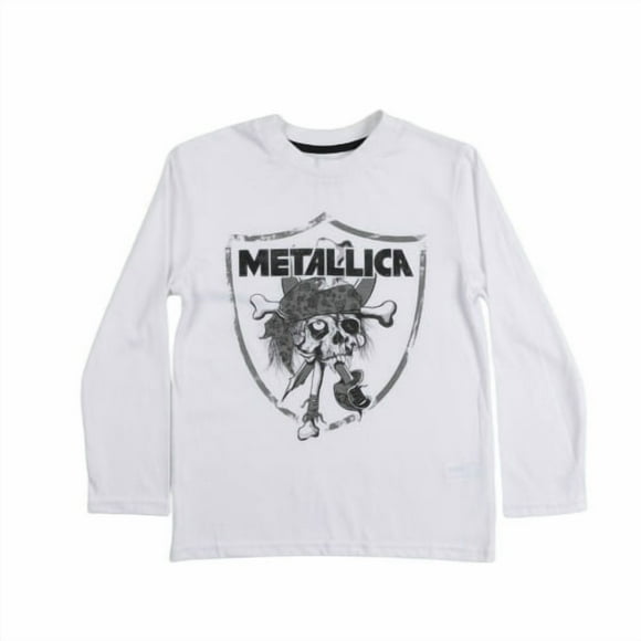 Polera Manga Larga Niño Calavera Blanco Metallica