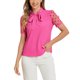 thumbnail image 2 of INSPIRE CHIC Blusa de Mujer para Regreso a Clases con Lazo en el Cuello, Cuello en V, Cuello Alto, Manga Corta de Malla, Talla M, Rosa Fucsia, 2 of 6